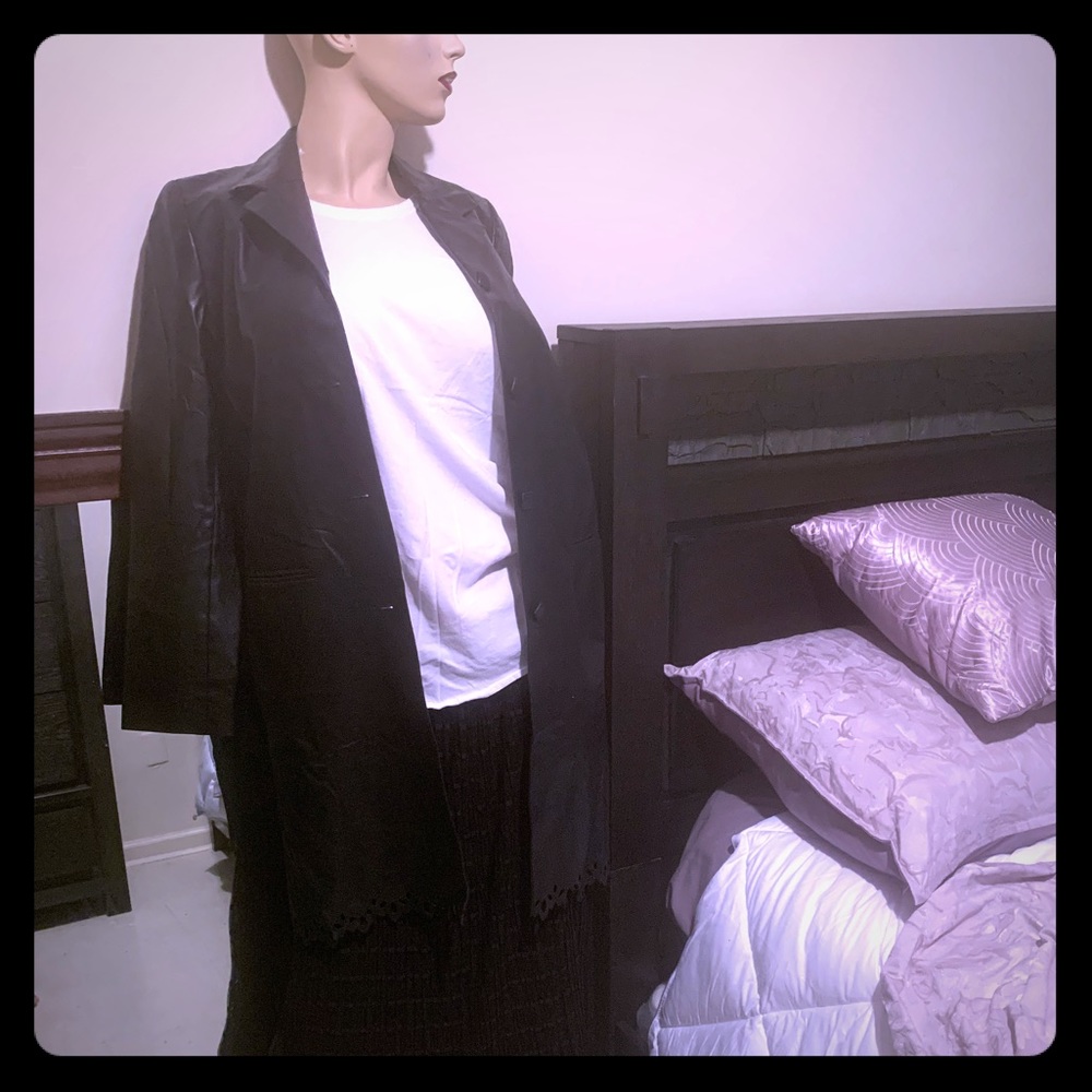 Black leather coat lovely eyelet detail below
